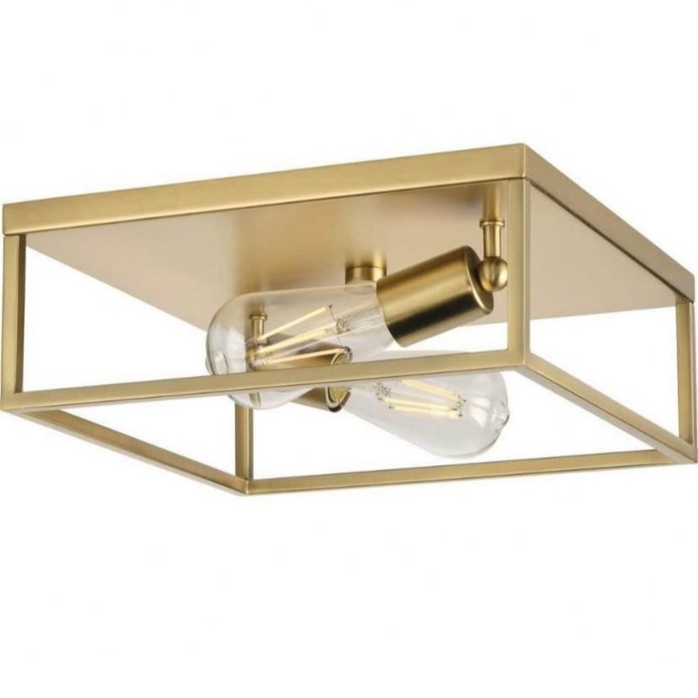 Two Progress Lighting FlushMount Ceiling Lights Satin Brass Finish